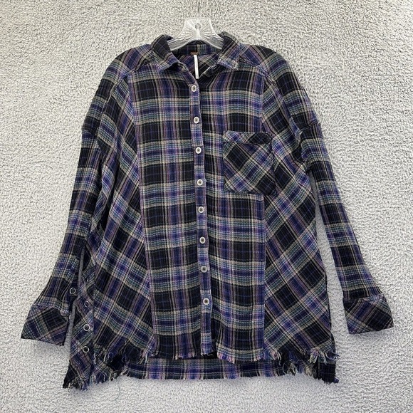 Free People Juniper Ridge Snap Side Plaid Button‎ Up Shirt Boho Grunge Women's S - Picture 1 of 9